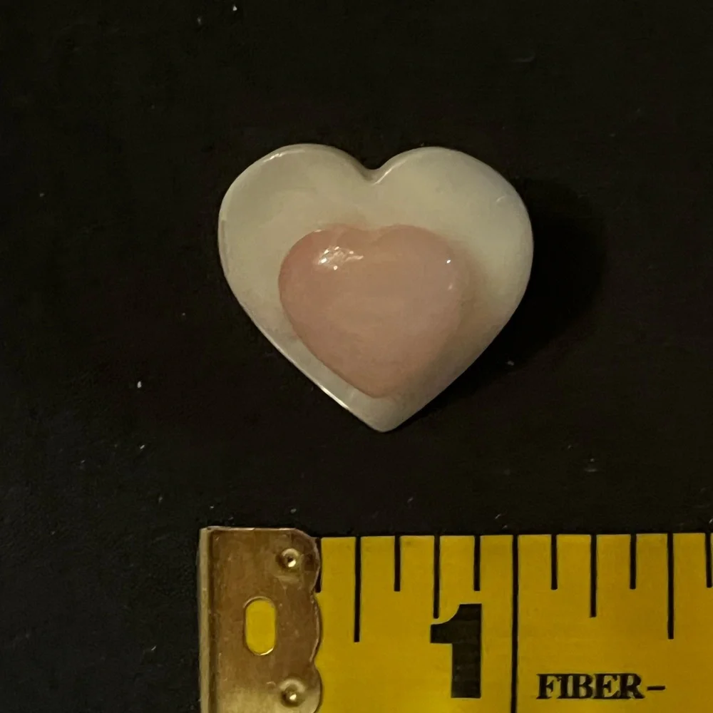 Vintage Tiny Mother of Pearl Heart Brooch with pink center stone